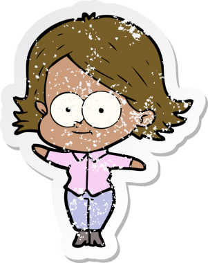 Mutlu bir çizgi film kızının orijinal üzgün çıkartması.