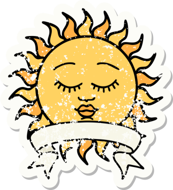 Yüzü güneşli eski bir çıkartma.