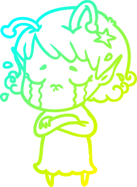 Ağlayan uzaylı bir kızın orijinal soğuk gradyan çizimi.