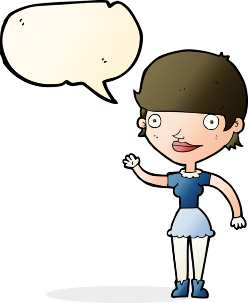 Konuşma baloncuğu fikri olan orijinal çizgi film kadını.