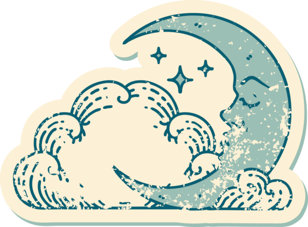 Hilal ay ve bulutların sembolik dövme stili.