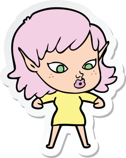 Güzel bir elf kızının orijinal çıkartması.