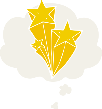 Orijinal çizgi film yıldızları eski moda düşünce baloncuklarıyla kayıyorlar.