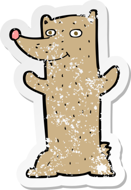 Komik bir çizgi film ayısının gerilmiş orijinal çıkartması.