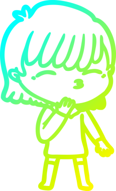 Bir çizgi film kadınının orjinal soğuk gradyan çizimi