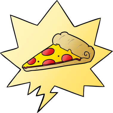 Pürüzsüz eğimli konuşma baloncuklu orijinal pizza dilimi