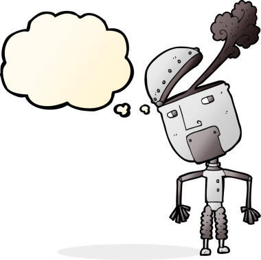 Düşünce baloncuklu orijinal komik robot.