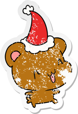 Orijinal el çizimi yılbaşı Kawaii ayısının üzgün çıkartması.