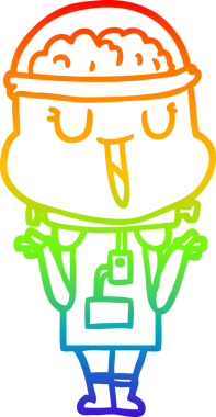 Orijinal gökkuşağı gradyanı çizimi mutlu çizgi film robotu omuz silkiyor.