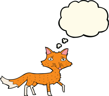 Düşünce baloncuğu olan küçük tilki.