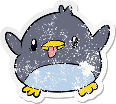 Sevimli bir penguen çizgi filminin orijinal sıkıntılı çıkartması.