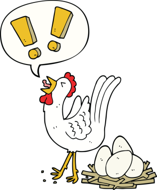 Orijinal çizgi film tavuğu konuşma baloncuğu ile yumurtluyor