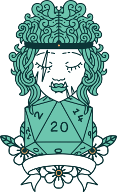 Orijinal Retro Dövme Biçimi Doğal 20 zarlı yarı ork barbar karakter