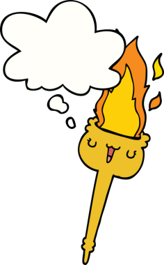 Düşünce baloncuklu yanan orijinal çizgi film meşalesi