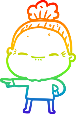 Orijinal gökkuşağı gradyan çizgi çizimi. Huzurlu, yaşlı bir kadın.