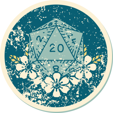 Bir d20 'nin orijinal sembolik baskı stili dövme görüntüsü