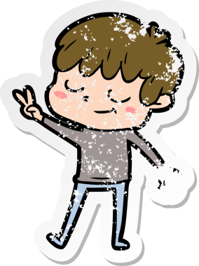 Çizgi filmin orijinal üzgün çıkartması. Mutlu çocuk.