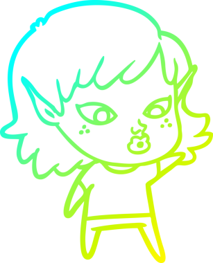 Orijinal soğuk gradyan çizgisi güzel bir elf kızı çizimi