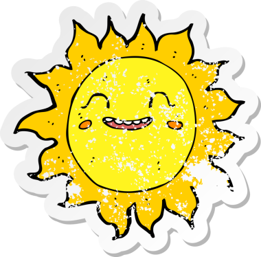 Orijinal gerilim dolu karikatür mutlu güneşin çıkartması.