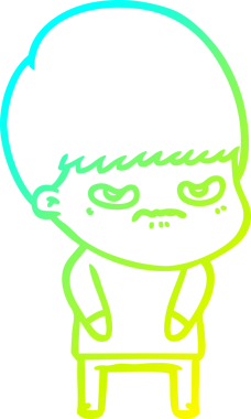 Sinirli bir çizgi film çocuğunun orijinal soğuk gradyan çizimi.