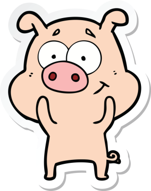 Mutlu çizgi film domuzunun orijinal çıkartması.