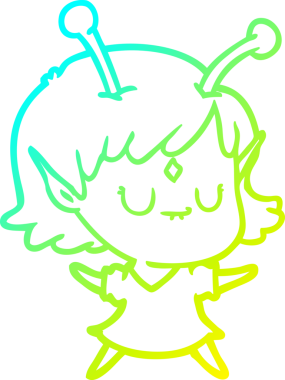 Orijinal soğuk gradyan çizgi çizimi uzaylı bir kızın