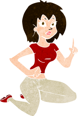 Fikri olan orijinal bir çizgi film kadını.