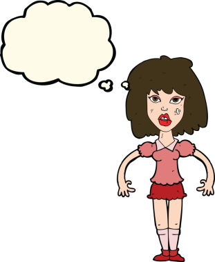 Orijinal çizgi film kızı düşünce baloncuğuyla kavga ediyor