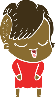 Orijinal mutlu düz renkli çizgi film kızı.