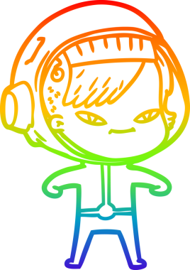 Orijinal gökkuşağı gradyan çizgi çizimi bir astronot kadının