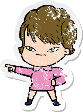 Çizgi filmdeki mutlu bir kadının orijinal üzgün çıkartması.