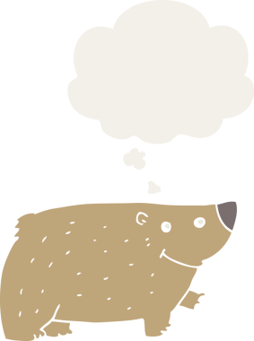 Düşünce baloncuğu olan orijinal çizgi film ayısı.