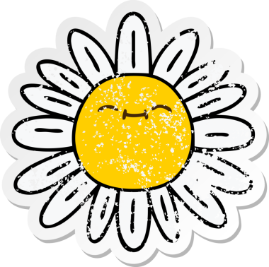 Garip bir el çizimi karikatür çiçeğinin orijinal kederli çıkartması