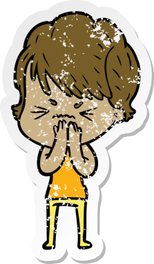 Çizgi filmdeki hayal kırıklığına uğramış bir kadının orijinal üzgün çıkartması.