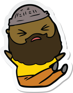 Sakallı bir çizgi film karakterinin orijinal çıkartması.