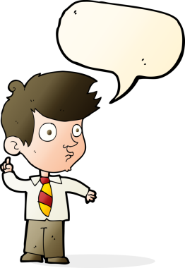 Orijinal çizgi film çocuğu konuşma balonuyla soru soruyor.