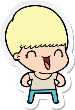 Mutlu bir çizgi film çocuğunun orijinal çıkartması.