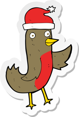 Orijinal bir karikatür çıkartması. Noel ardılı şapka takıyor.