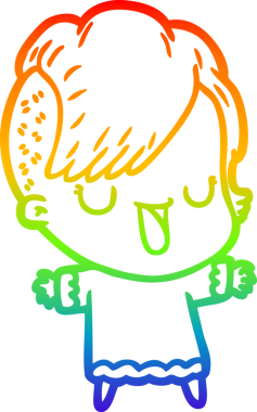 Orijinal gökkuşağı gradyan çizimi. Hipster saç kesimli şirin bir çizgi film kızı.