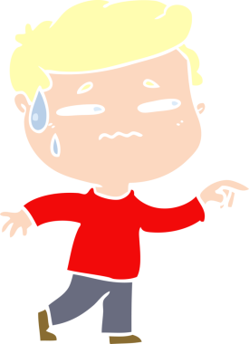 Orijinal düz renkli karikatür endişeli adam işaret ediyor