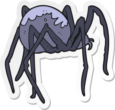 Orijinal bir çizgi film çıkartması. Ürkütücü örümcek.