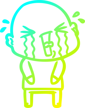 Ağlayan kel bir adamın orijinal soğuk eğilim çizgisi.