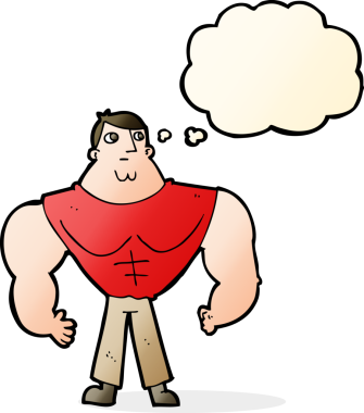 Düşünce baloncuklu orijinal karikatür vücut geliştirici