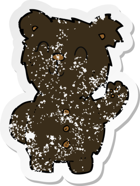 Orijinal gerilmiş siyah ayı karikatürü çıkartması.