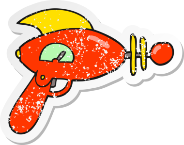 Çizgi film ışın tabancasının orijinal tedirgin çıkartması.