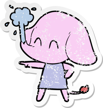 Suyu fışkırtan şirin bir filin orijinal üzgün çıkartması.