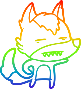 Orijinal gökkuşağı gradyan çizgi çizimi dişlerini gösteren bir kurt çizgi.