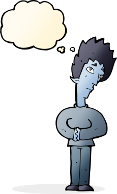 Düşünce baloncuğu olan orijinal, meraklı vampir.