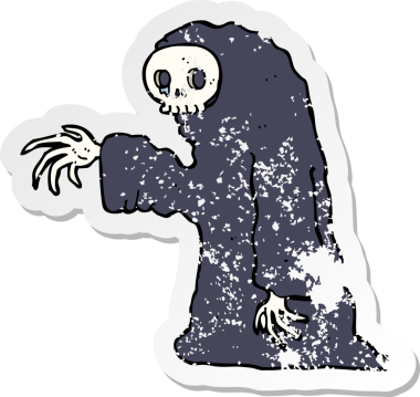 Orijinal gerilim dolu bir çizgi film çıkartması. Korkunç bir cadılar bayramı kostümü.