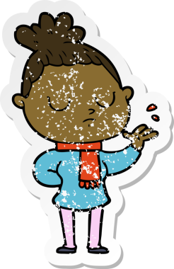 Sakin bir çizgi film karakterinin orijinal sıkıntılı çıkartması.